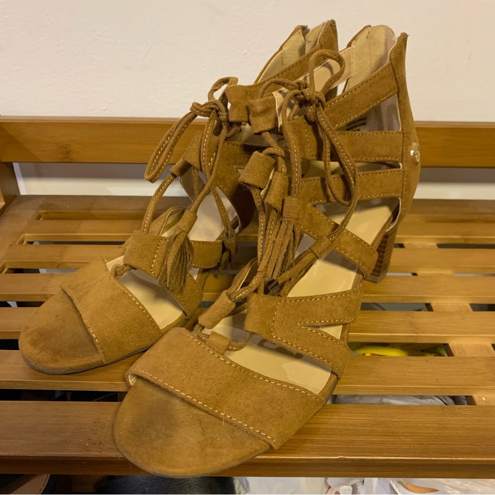 Liz Claiborne light brown suede lace up block heels